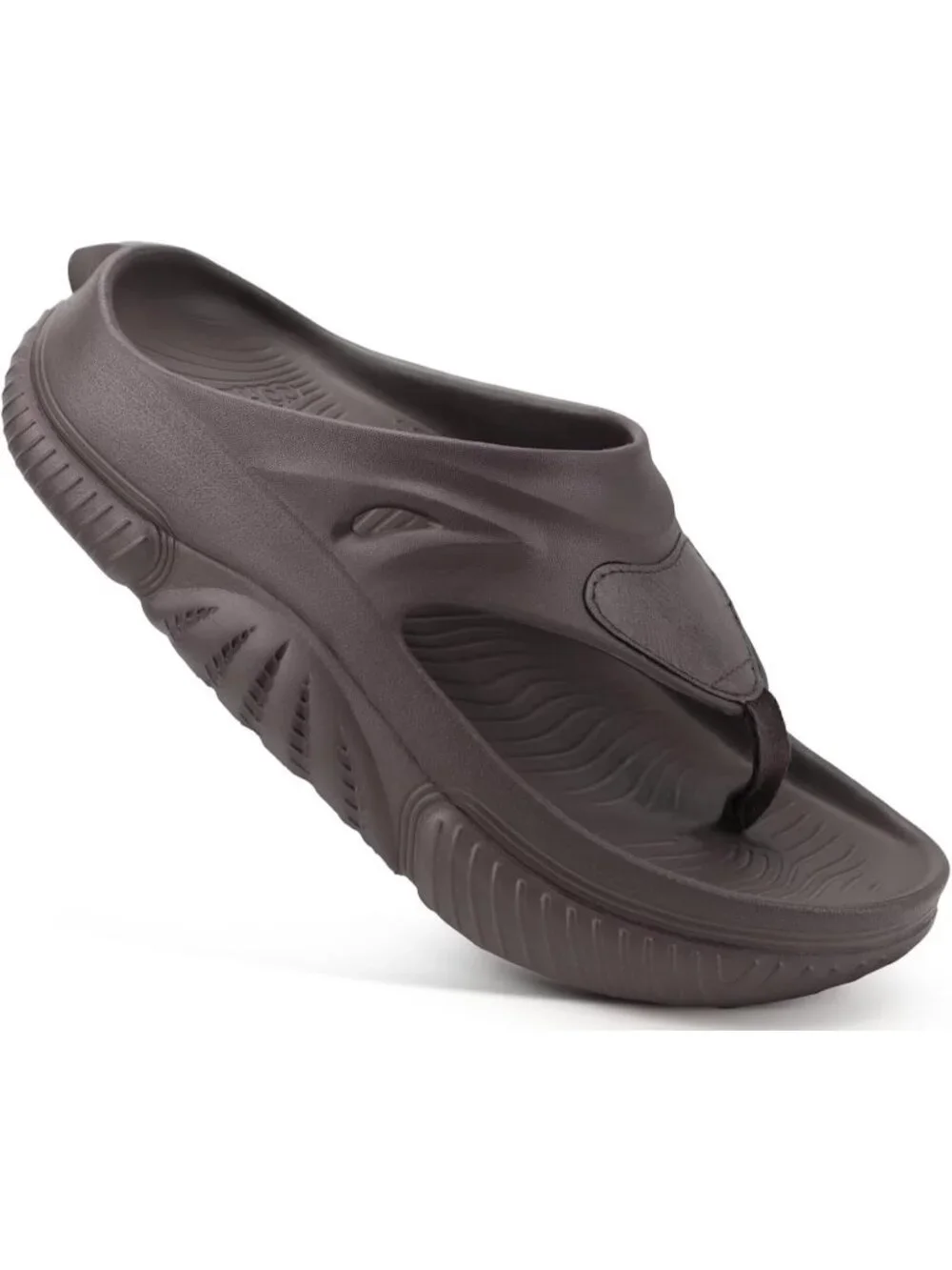 Men's Brown Orthopedic Footbed Flip Flops Fabric Open Toe Casual Sandal Shoes